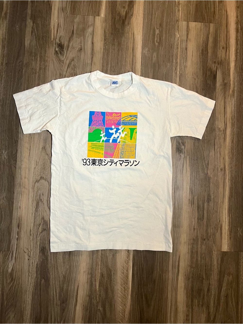 ASICS Tokyo Japan Marathon T-shirt 1993 Graphic Souvenir Fuji Tower Tagged L